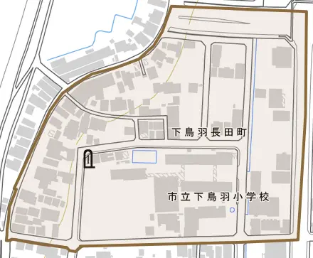 下鳥羽長田町とその周辺の地図。町の範囲を重ねている