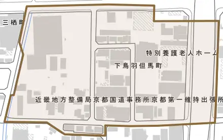下鳥羽但馬町とその周辺の地図。町の範囲を重ねている