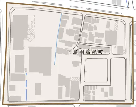 下鳥羽渡瀬町とその周辺の地図。町の範囲を重ねている