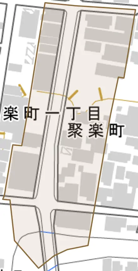 聚楽町とその周辺の地図。町の範囲を重ねている