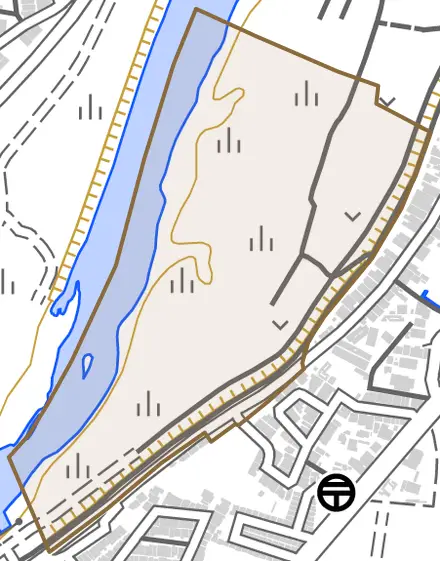 納所外島とその周辺の地図。町の範囲を重ねている