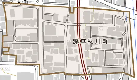 深草秡川町とその周辺の地図。町の範囲を重ねている