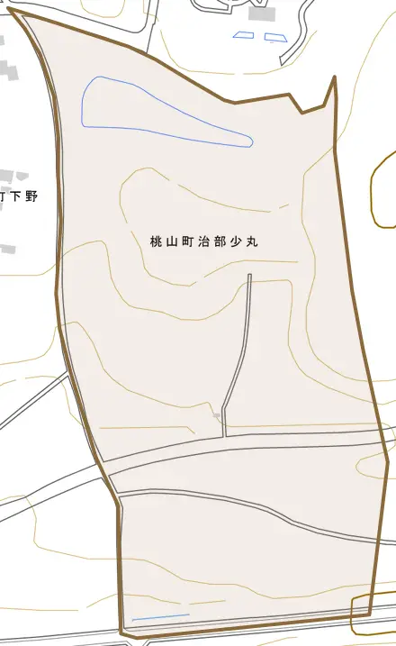 桃山町治部少丸とその周辺の地図。町の範囲を重ねている