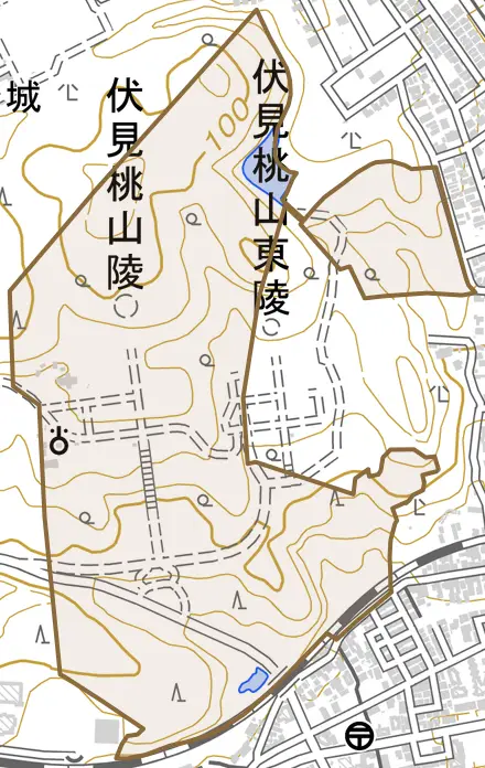 桃山町百軒長屋とその周辺の地図。町の範囲を重ねている