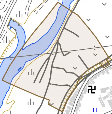横大路南島とその周辺の地図。町の範囲を重ねている