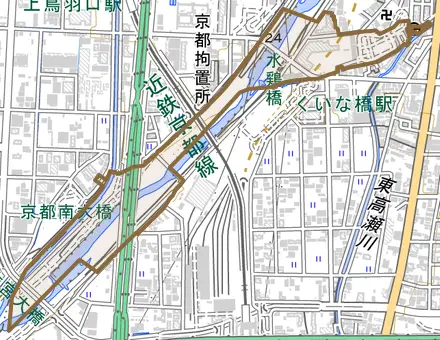 竹田流池町とその周辺の地図。町の範囲を重ねている