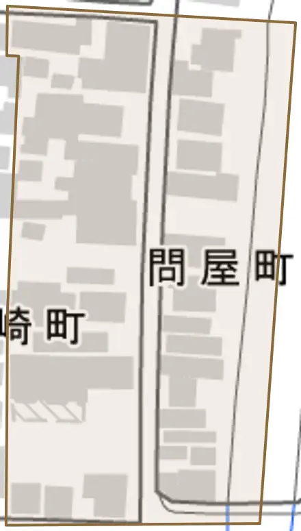 問屋町とその周辺の地図。町の範囲を重ねている