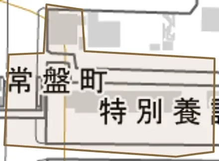 常盤町とその周辺の地図。町の範囲を重ねている