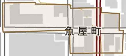 魚屋町とその周辺の地図。町の範囲を重ねている