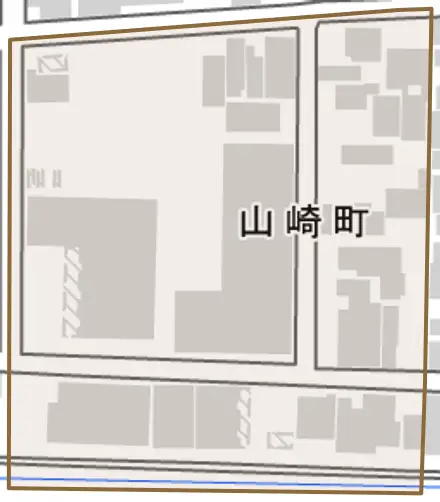 山崎町とその周辺の地図。町の範囲を重ねている