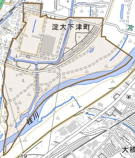 淀大下津町とその周辺の地図。町の範囲を重ねている