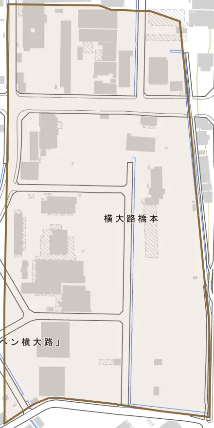 横大路橋本とその周辺の地図。町の範囲を重ねている