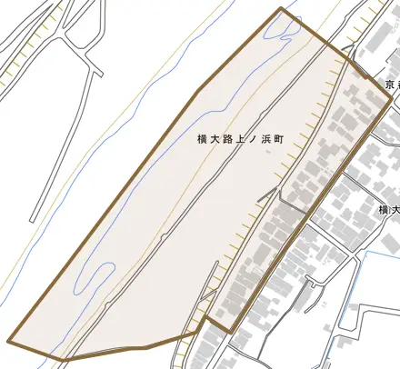 横大路上ノ浜町とその周辺の地図。町の範囲を重ねている