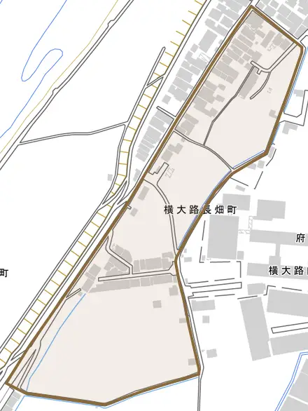 横大路長畑町とその周辺の地図。町の範囲を重ねている