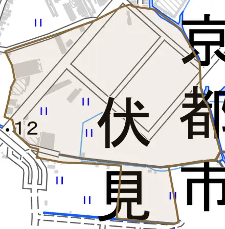 横大路西海道とその周辺の地図。町の範囲を重ねている