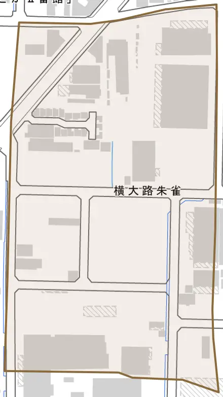 横大路朱雀とその周辺の地図。町の範囲を重ねている