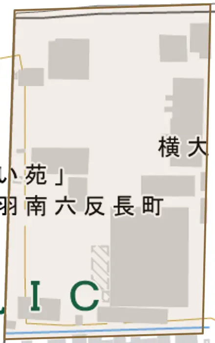 横大路三栖山城屋敷町とその周辺の地図。町の範囲を重ねている