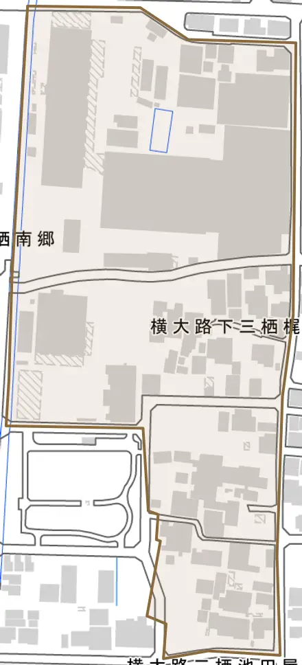 横大路下三栖梶原町とその周辺の地図。町の範囲を重ねている