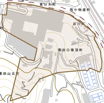 粟田口華頂町とその周辺の地図。町の範囲を重ねている