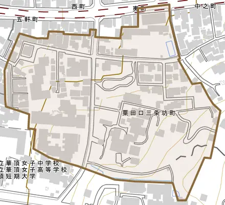粟田口三条坊町とその周辺の地図。町の範囲を重ねている