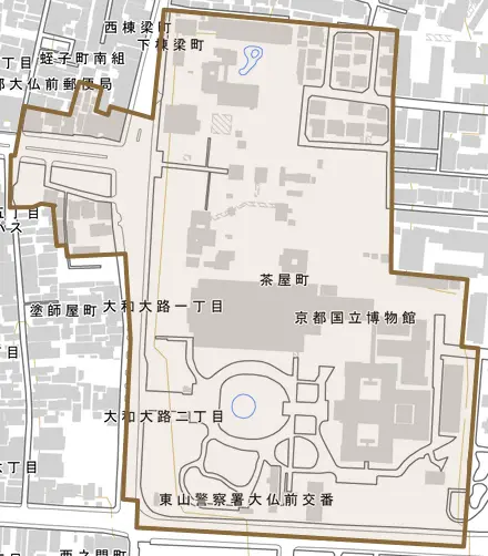 茶屋町とその周辺の地図。町の範囲を重ねている
