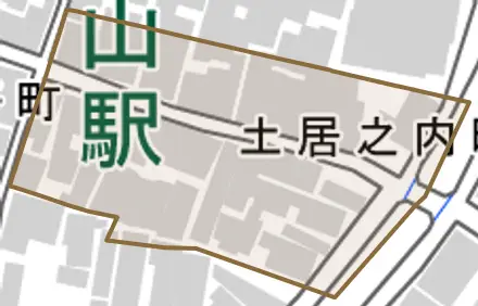 土居之内町とその周辺の地図。町の範囲を重ねている