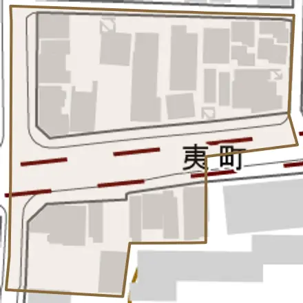 夷町とその周辺の地図。町の範囲を重ねている