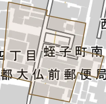 蛭子町南組とその周辺の地図。町の範囲を重ねている