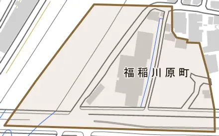 福稲川原町とその周辺の地図。町の範囲を重ねている