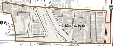 福稲下高松町とその周辺の地図。町の範囲を重ねている