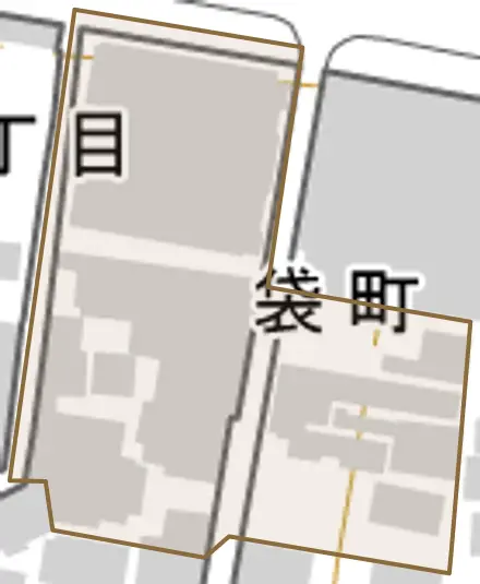 袋町とその周辺の地図。町の範囲を重ねている