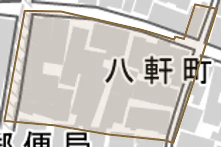 八軒町とその周辺の地図。町の範囲を重ねている