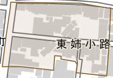 東姉小路町とその周辺の地図。町の範囲を重ねている