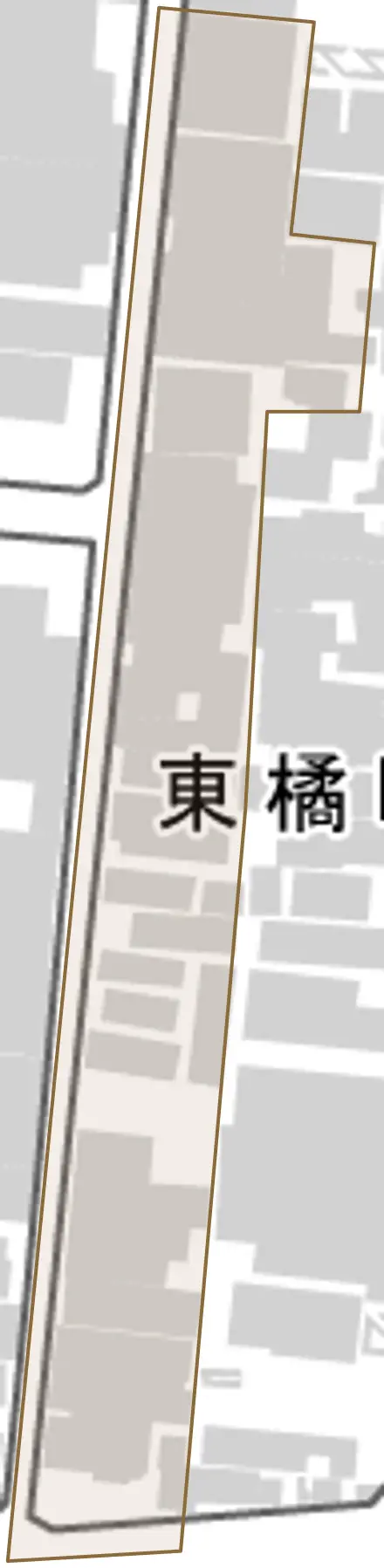 東橘町とその周辺の地図。町の範囲を重ねている
