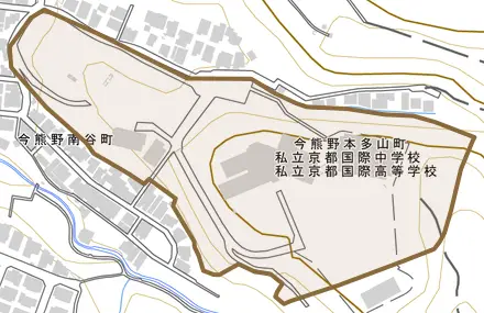 今熊野本多山町とその周辺の地図。町の範囲を重ねている