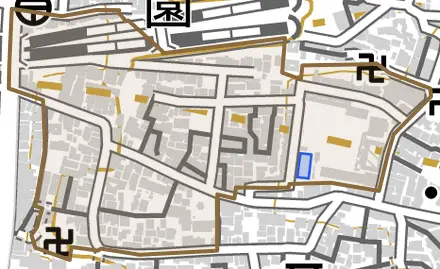 今熊野宝蔵町とその周辺の地図。町の範囲を重ねている