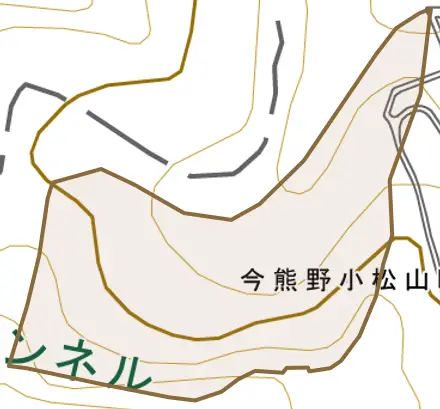 今熊野小松山町とその周辺の地図。町の範囲を重ねている