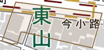 今小路町とその周辺の地図。町の範囲を重ねている