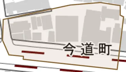 今道町とその周辺の地図。町の範囲を重ねている