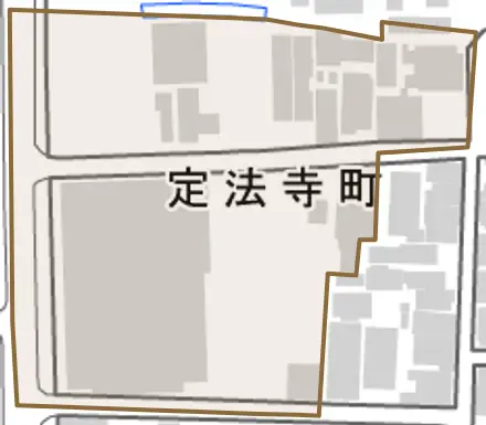 定法寺町とその周辺の地図。町の範囲を重ねている