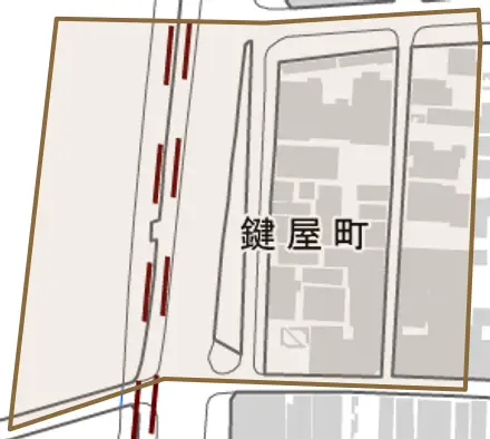 鍵屋町とその周辺の地図。町の範囲を重ねている
