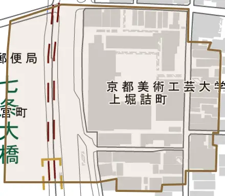上堀詰町とその周辺の地図。町の範囲を重ねている