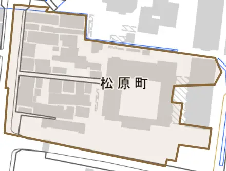 松原町とその周辺の地図。町の範囲を重ねている