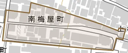 南梅屋町とその周辺の地図。町の範囲を重ねている