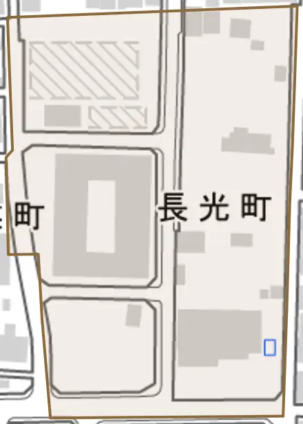長光町とその周辺の地図。町の範囲を重ねている