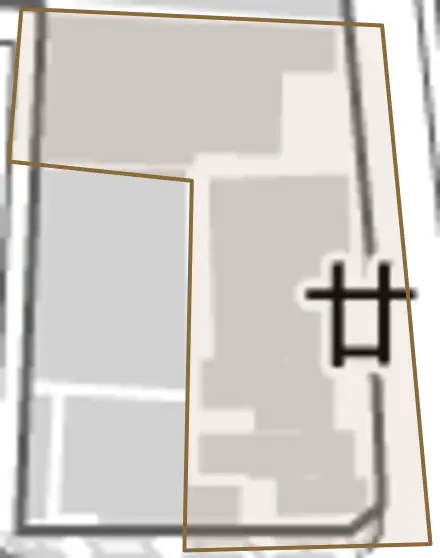 廿一軒町とその周辺の地図。町の範囲を重ねている