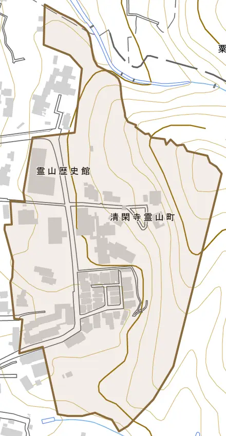 清閑寺霊山町とその周辺の地図。町の範囲を重ねている