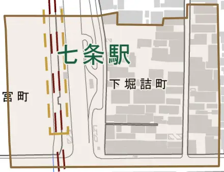 下堀詰町とその周辺の地図。町の範囲を重ねている