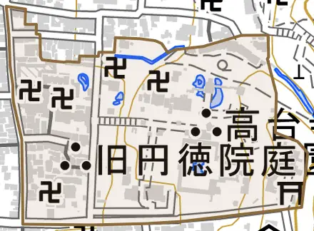 下河原町とその周辺の地図。町の範囲を重ねている