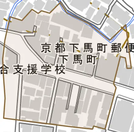 下馬町とその周辺の地図。町の範囲を重ねている